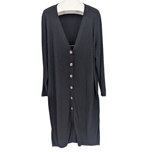 Ribbed Duster Cardigan Button Front Capsule Minimalist Longline Cozy Size 26/28